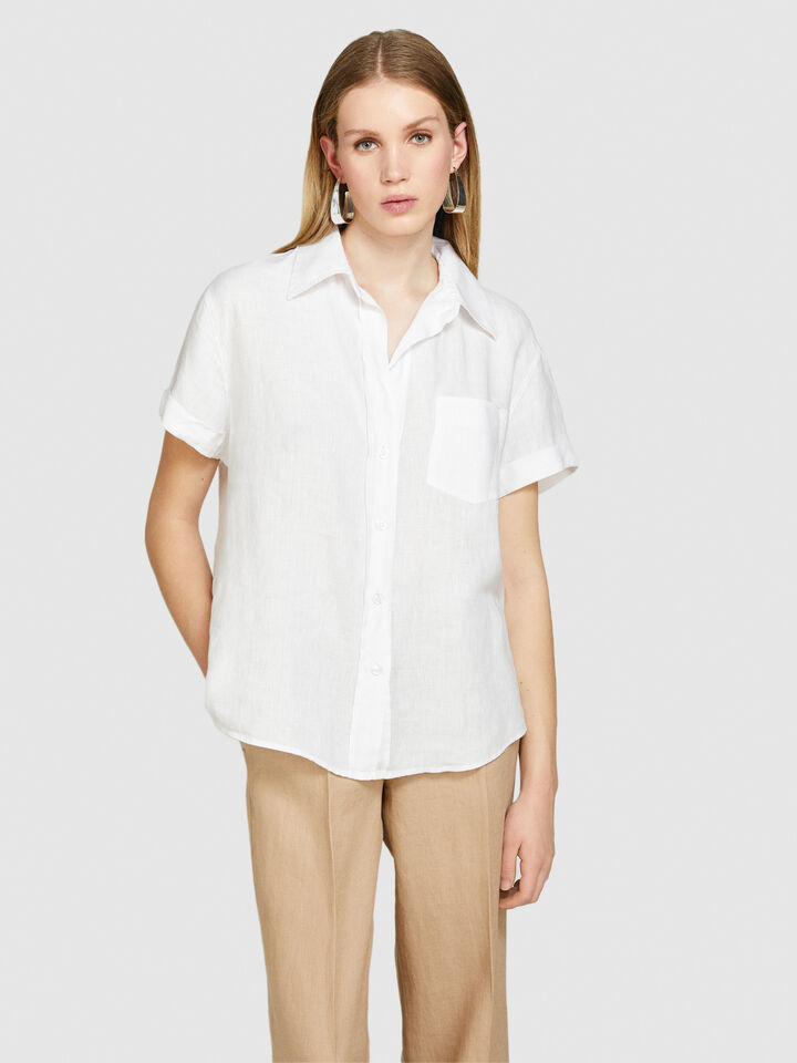 Short sleeve 100% linen shirt - women's shirts - White | Sisley image number 4